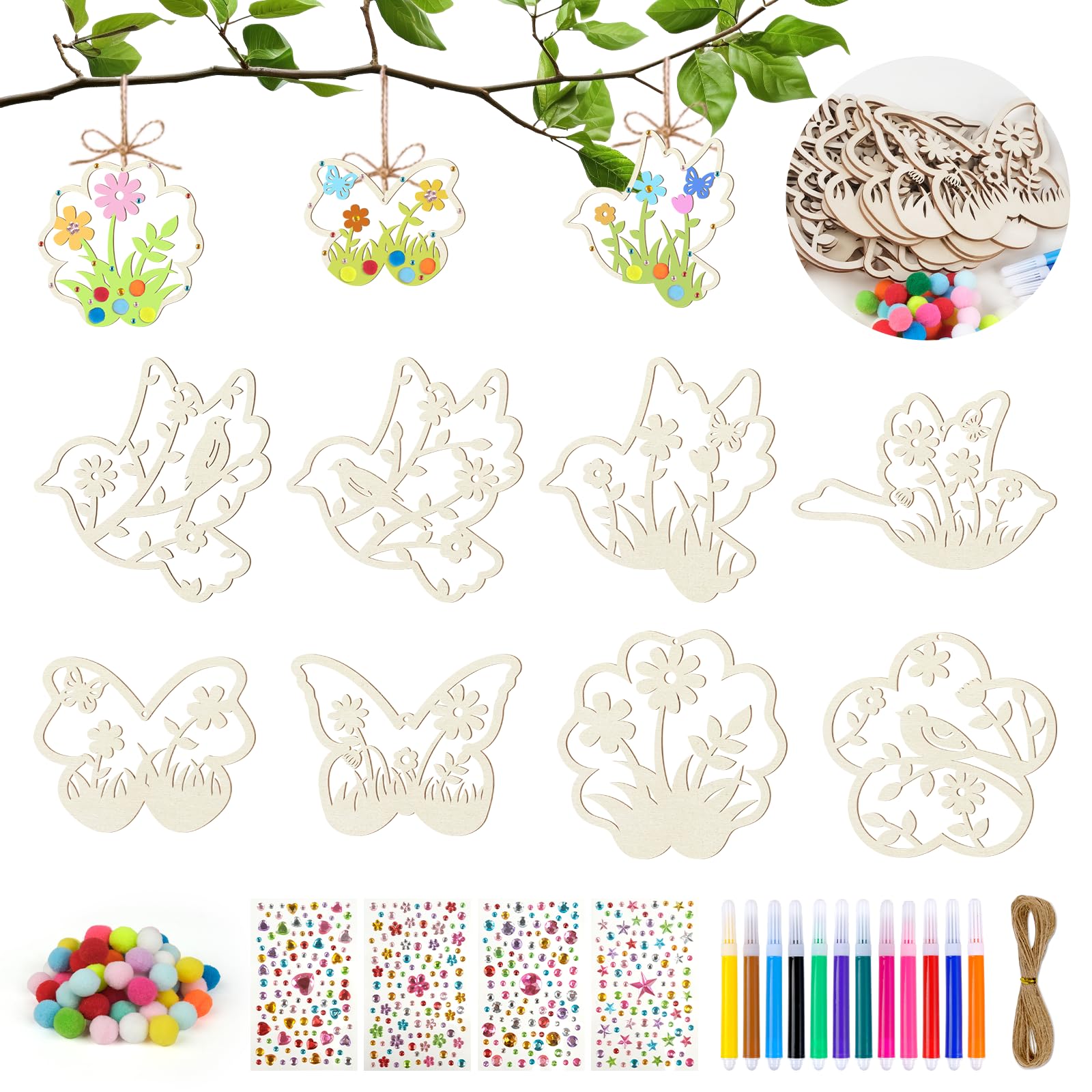 ARTREE Juego de manualidades para niños, mariposas de Pascua para pintar, 24 colgantes de madera, juego creativo para niños, decoración de Pascua, manualidades de primavera e idea de manualidades para — view 9