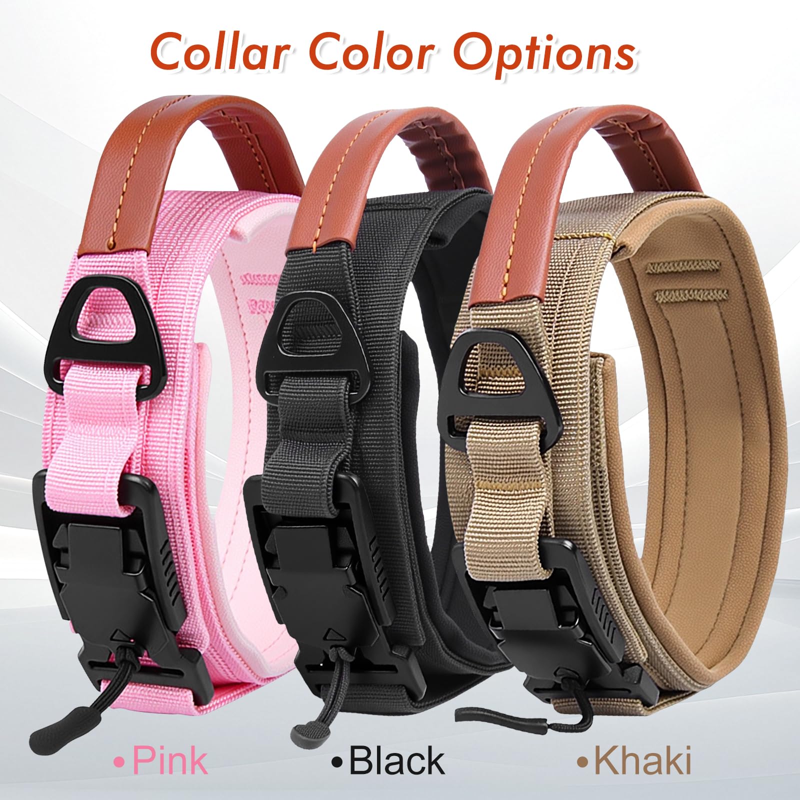 AKOFIC Tactical Dog Collar with Leather Handle and Upgraded Magnetic Metal Buckle, Heavy Duty Padded Wide Dog Collars - Image 4