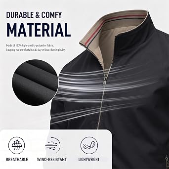 Men’s Reversible Jacket Lightweight Windbreaker Stand Collar Outdoor Coat with Zipper Pockets