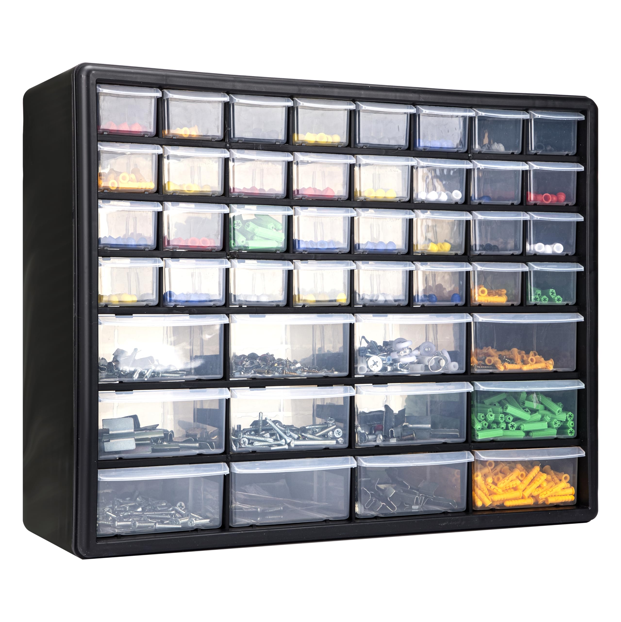 CraftGenes 44 Drawer Screw Storage Organiser, Black Workshop Storage Drawers Cabinet with Adjustable Dividers, Wall Mounted Small Parts Organiser for Screws, Bolts, Washers, Drill Bits and Crafts