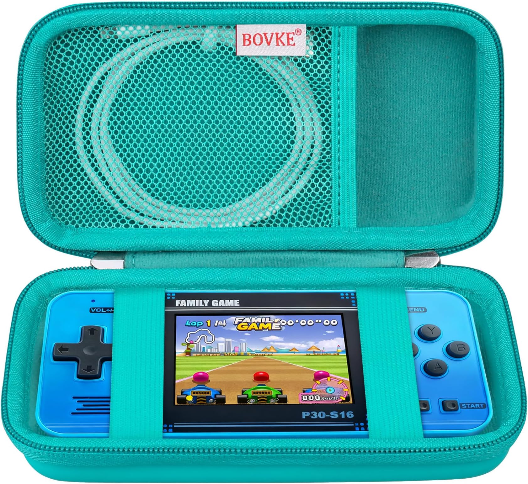 BOVKE Carrying Case for WELLST·G Handheld Game for Kids -Preloaded 220 Retro Video Games, Mini Arcade Electronic Toy Portable Storage Organizer, Extra Mesh Pocket fits Cable, Turquoise (Case Only)