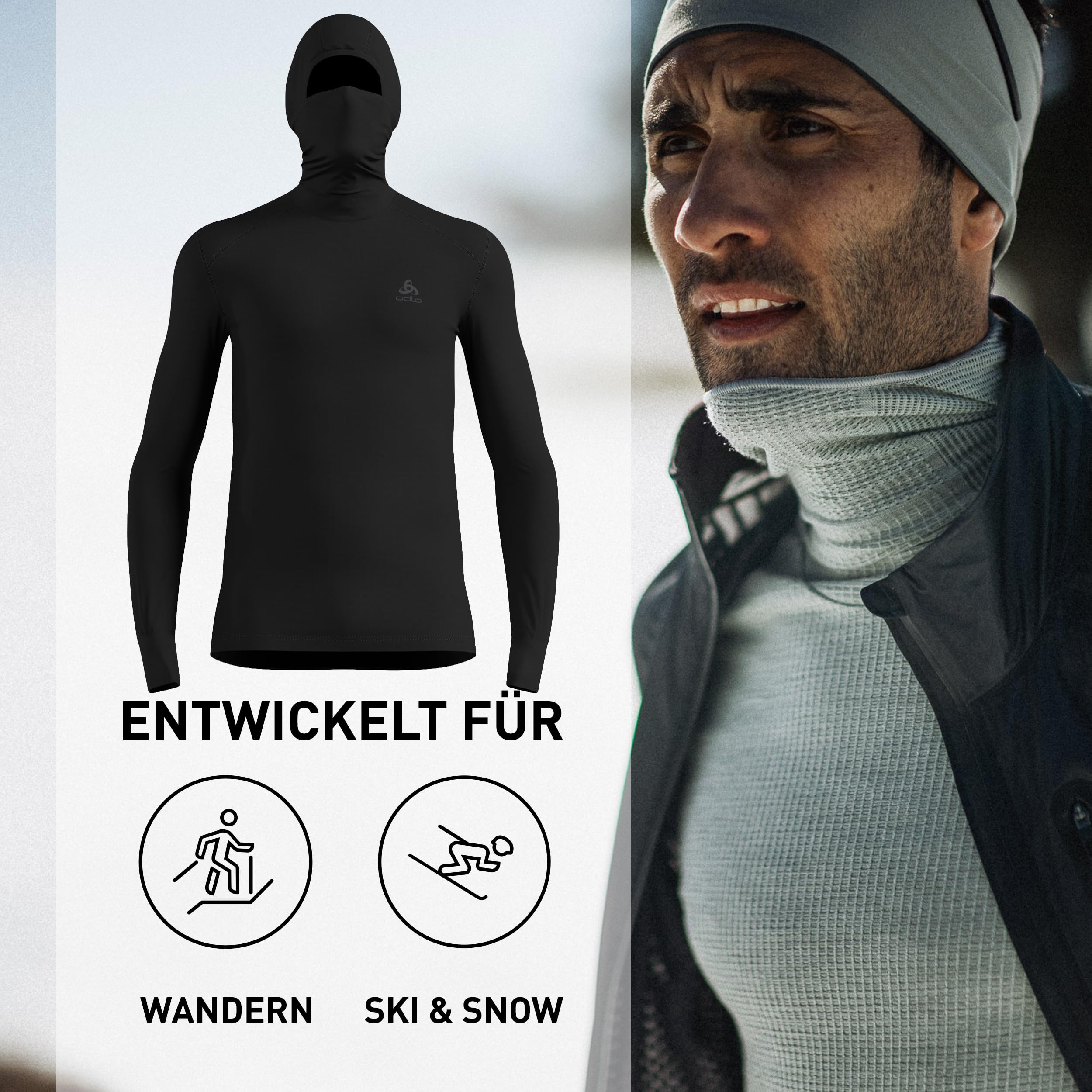 Odlo Herren Active Warm Funktionsunterwäsche Langarm Shirt mit Facemask (1er Pack)