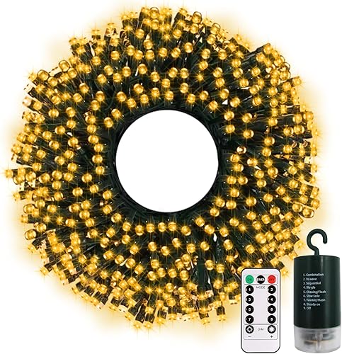 Miniatura 10 de echosari Paquete de 2 Luces de Navidad a pilas de 16 pies, alambre verde, 50 luces LED con control remoto, temporizador, 8 modos, regulables para
