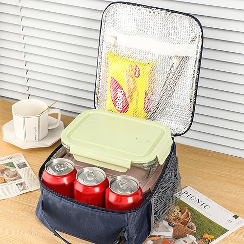 Miniatura 5 de Fiambrera para mujer, lonchera, bolsa de almuerzo aislada, lonchera, loncheras (azul)