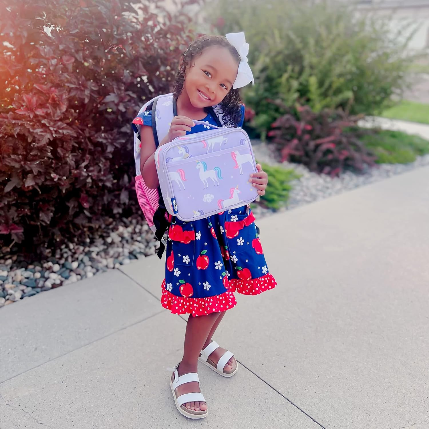 Wildkin Lunch Box Bag Bundle with 16 oz Reusable Water Bottle – Insulated, Durable Kids Lunch Set for School & Travel - Unicorn
