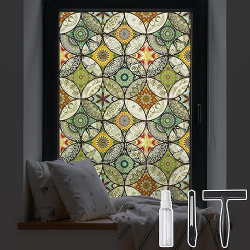 DKTIE - Película decorativa para ventana de adherencia estática con herramientas de instalación, no adhesiva, protección contra los rayos