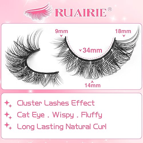 Miniatura 2 de Pestañas postizas finas, pestañas postizas de ojo de gato, efecto racimos, pestañas postizas, paquete de 7 pares de pestañas naturales de 0.71