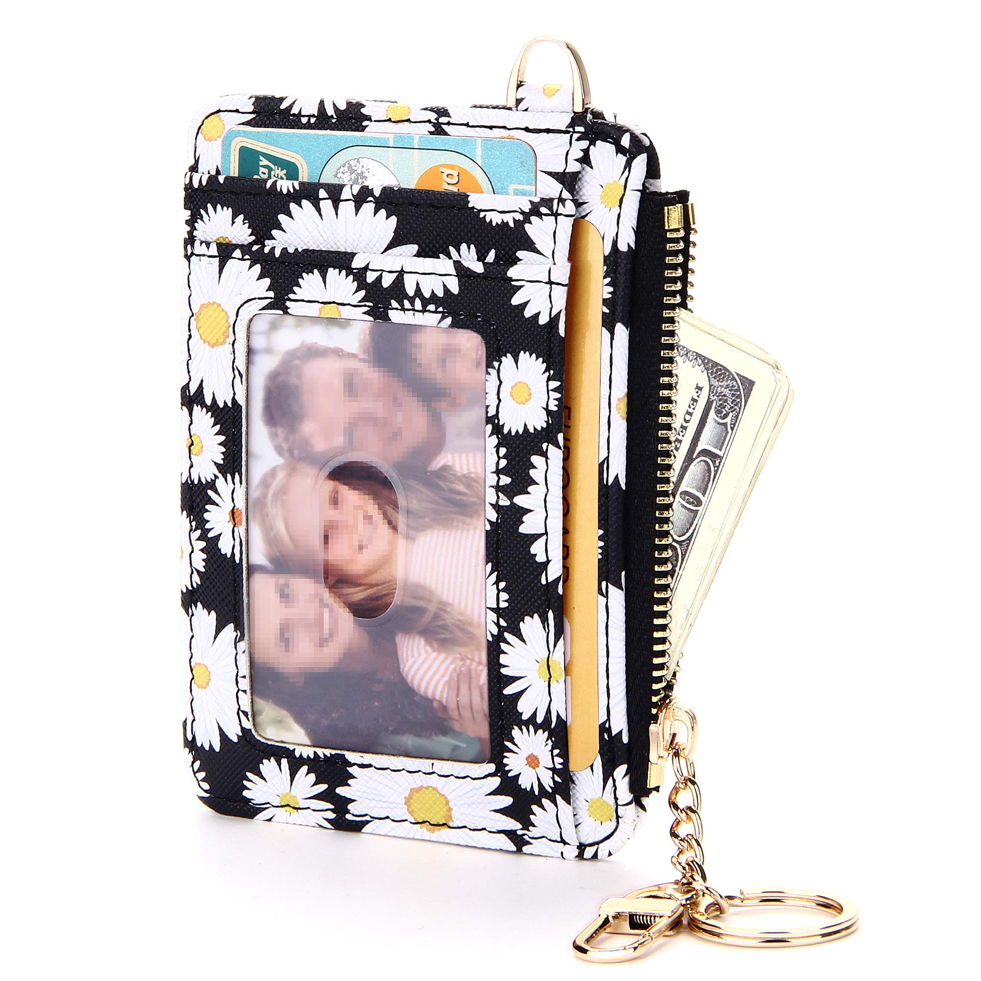 FEITH&FELLY Women Credit Card Holder with Keychain Slim Minimalist Front Pocket Wallet RFID Blocking