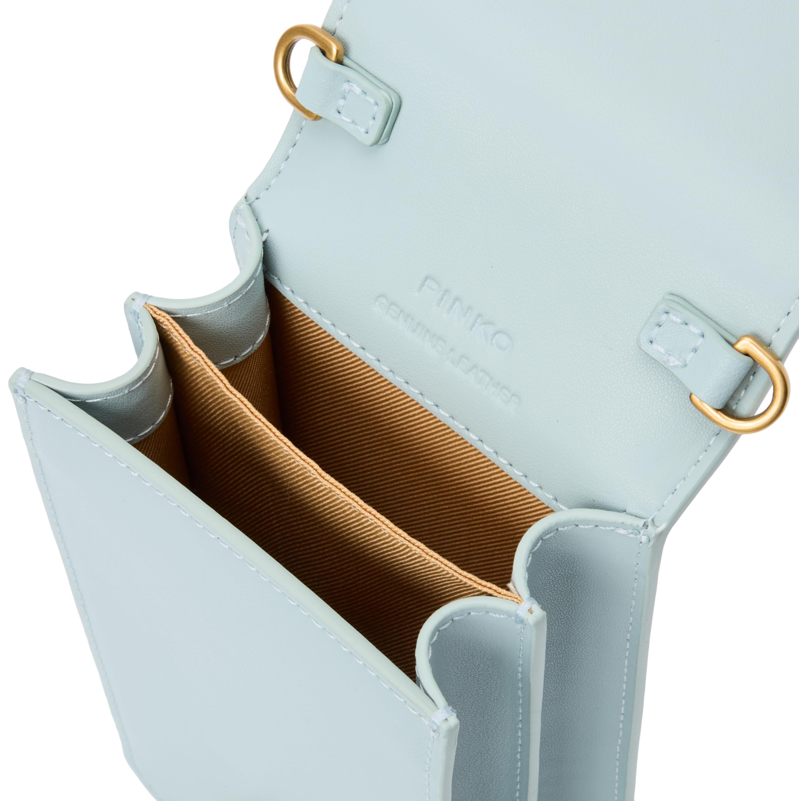 Pinko Love One Smart Piel de Becerro Seda, Accesorio de Viaje-Cuello Oblicuo para Mujer, E68q_bruma Gris-Dorado Antiguo, 12