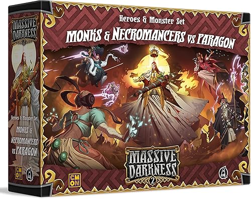 Massive Darkness 2 Monjes y Nigromantes vs The Paragon Heroes and Monsters Expansion | Juego de estrategia cooperativa para adultos y adolescentes |
