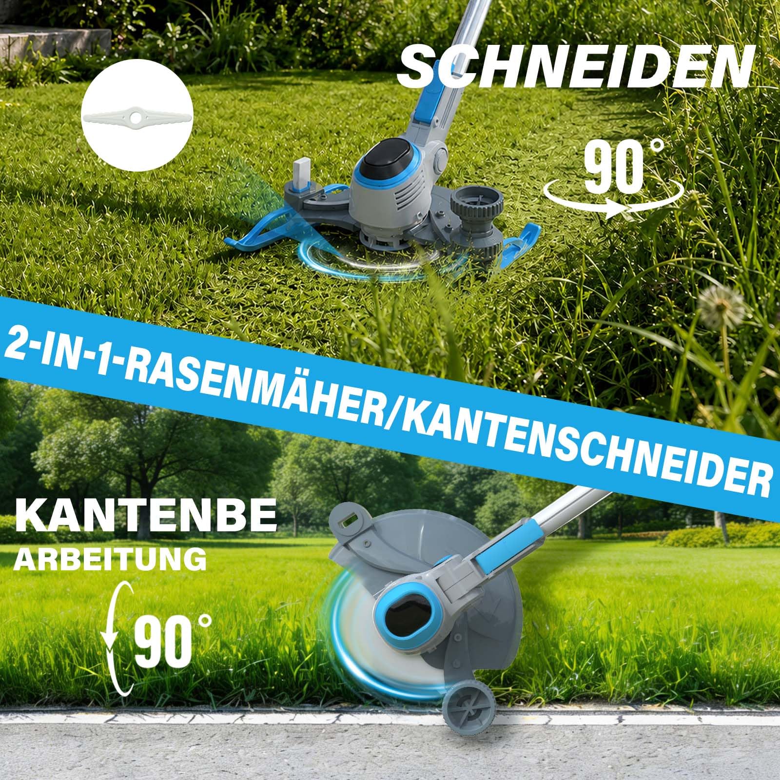 Akku Rasentrimmer für Makita-Akkus, 2 in 1 Rasentrimmer mit 2 x 3.0Ah Akku | 21V Akku Freischneider/Rasenkantenschneider mit 3 Klingenmodellen für Rasen, Garten, Einfassung der Einfahrt und Buschtrimmen