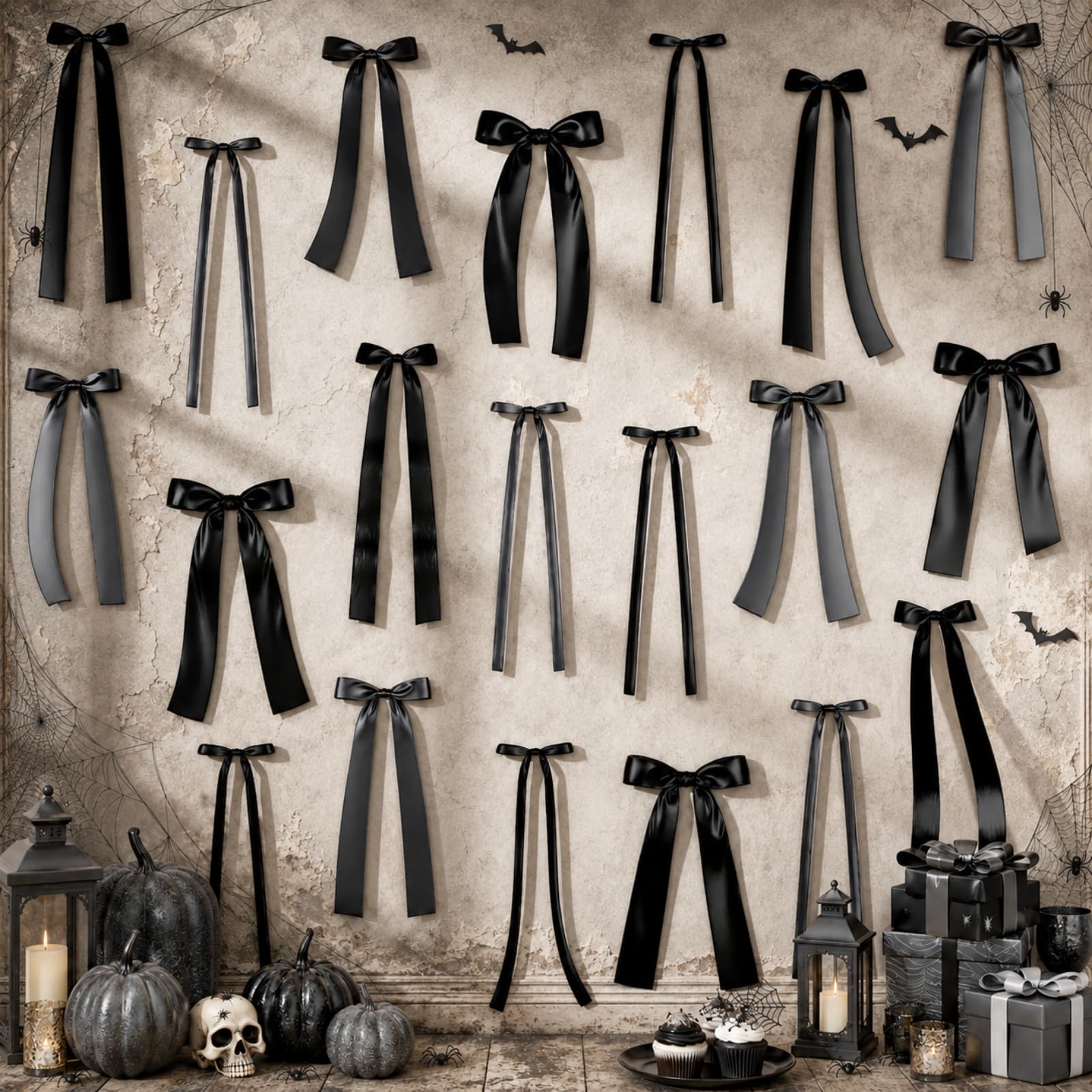 Black Bow Decor, 40Pcs Ribbon Bow Wall Decor DIY Bows Birthday Decorations — image 1