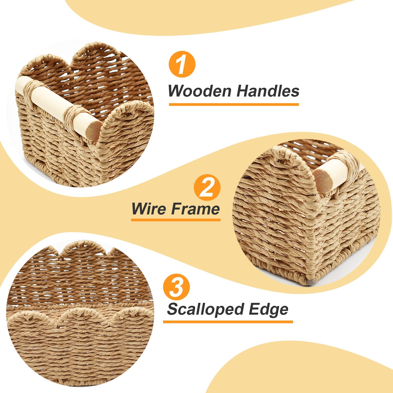 2 Pezzi Cestini Portaoggetti Cesto Vimini, Cestino Porta Carta Igienica Intrecciata con Manici in Legno, Scatola Contenitore Organizer Decorazioni per Cucina Bagno Ufficio Scaffale