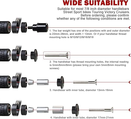 Miniatura 2 de MZS Espejos de extremo de barra, espejo retrovisor para motocicleta, 7/8, hueco, 3 pulgadas, lado redondo, negro, compatible con E-bike Cruiser
