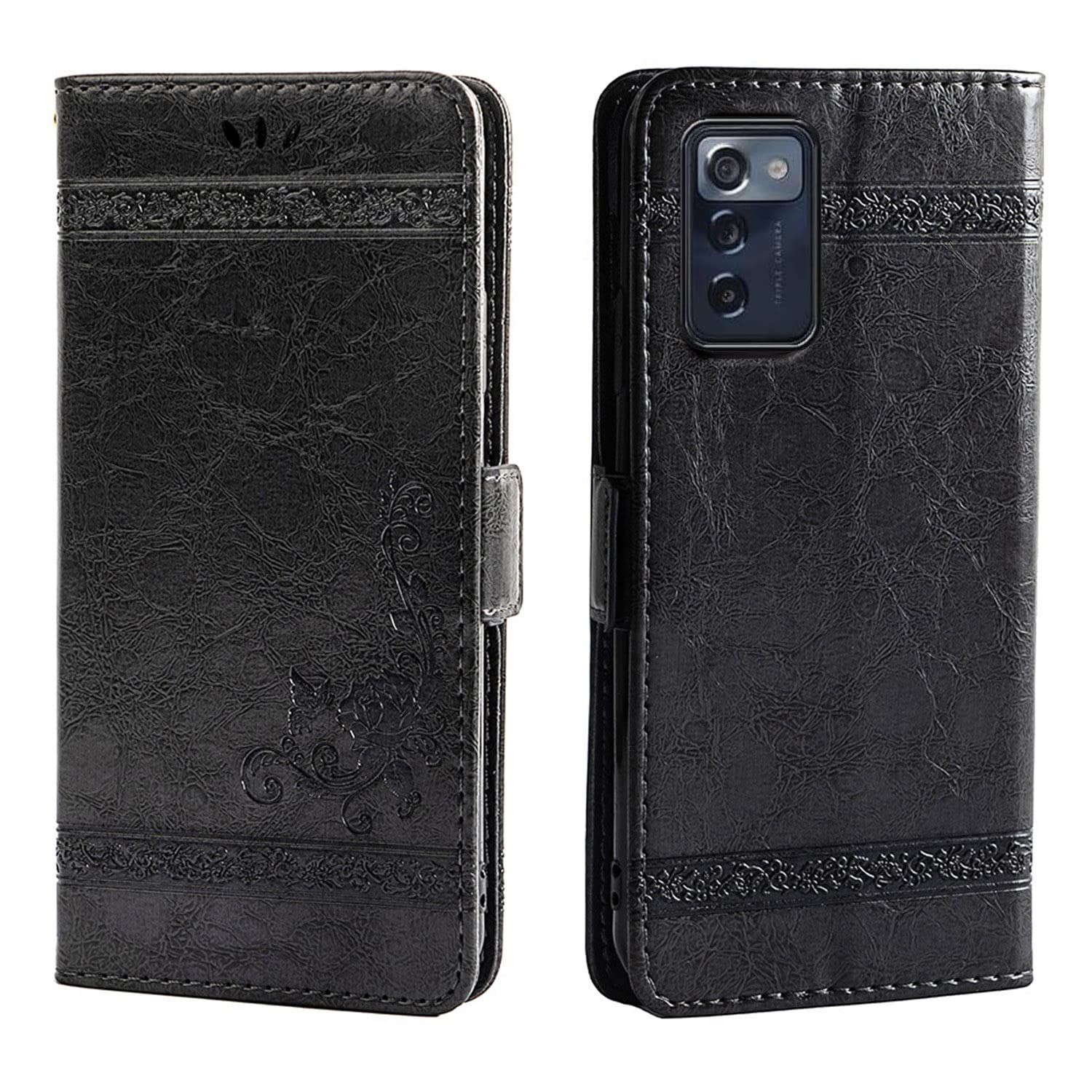 Case for Consumer Cellular ZMAX 5G,ZMAX 5G Wallet Case,PU Leather Embossed Flowers Magnetic Flip Cover Stand Card Holders Wallet Purse Case for Consumer Cellular ZMAX 5G -Black