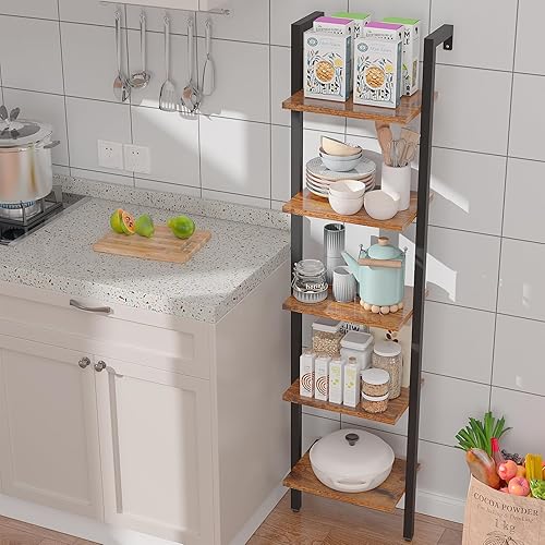 Miniatura 6 de YMYNY Estantería de escalera de 5 niveles, estantería de pared industrial, estante de exhibición abierta con marco de metal, estantes de