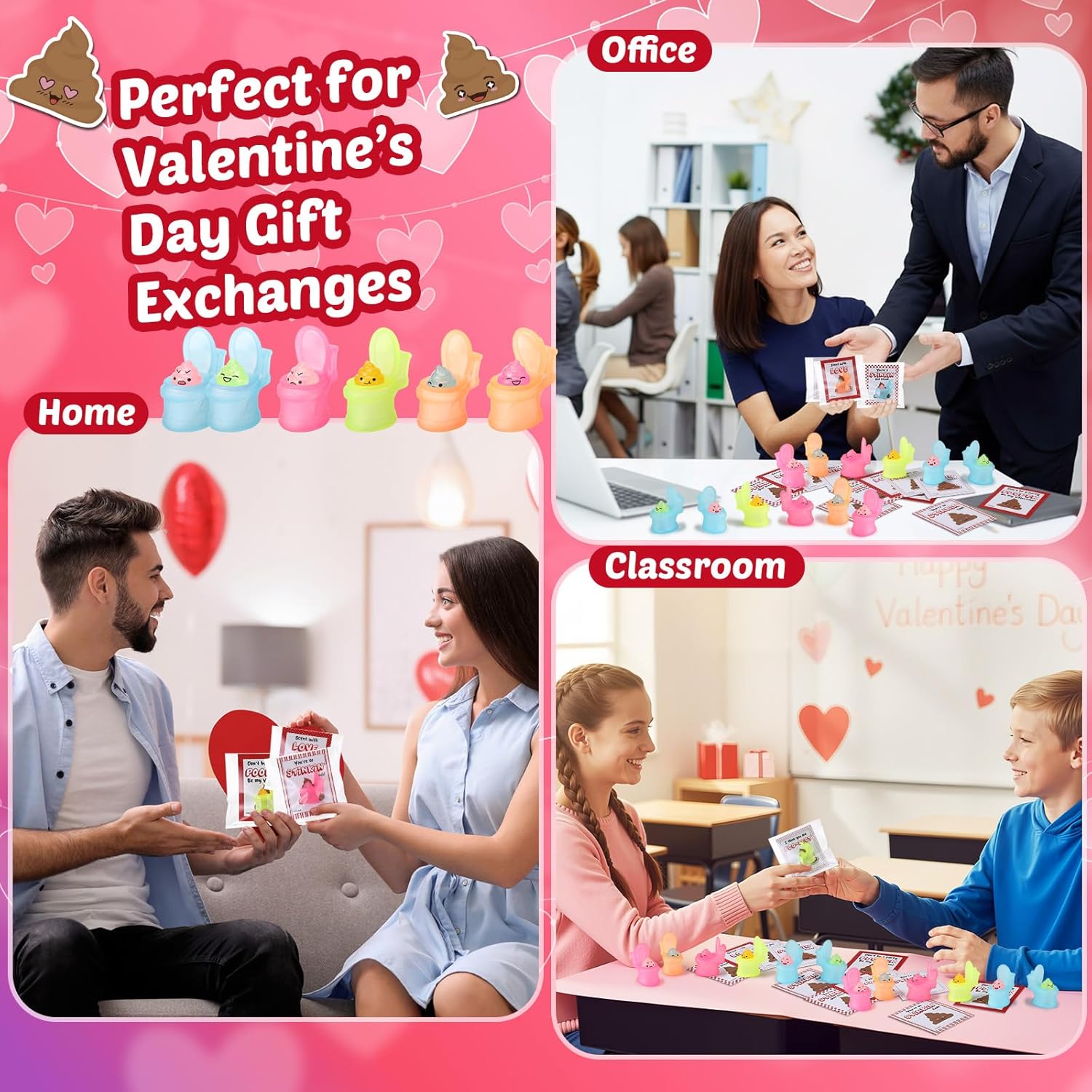 24 Pack Friendship Valentines Day Gifts for Friends Poop Stress Balls with Friendship Cards Valentines Exchange Party Favors Poo Squeezes Funny Gag Gifts
