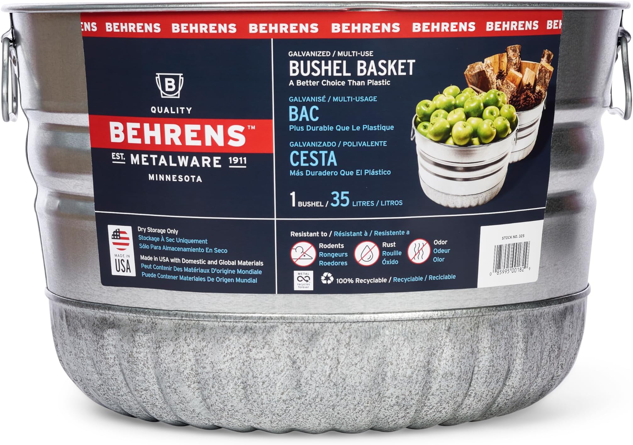 Behrens Galvanized Bushel Basket (1 Bushel)