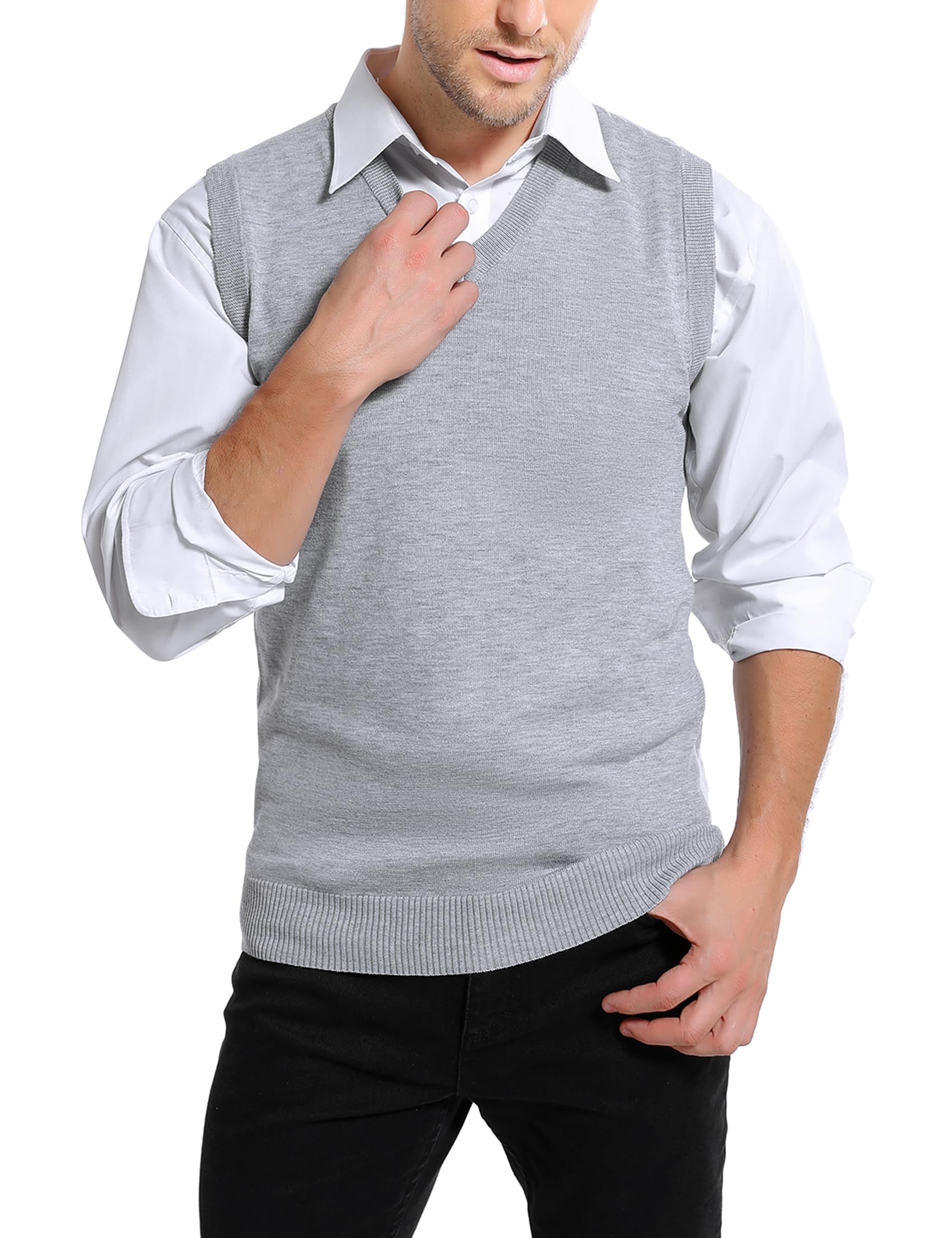 Sykooria Gilet Maglione da Uomo con Scollo V Maglioncino Smanicato Senza Maniche Pullover Gilet Cotone in Maglia Invernale Maglioni e Cardigan da Uomo Casual
