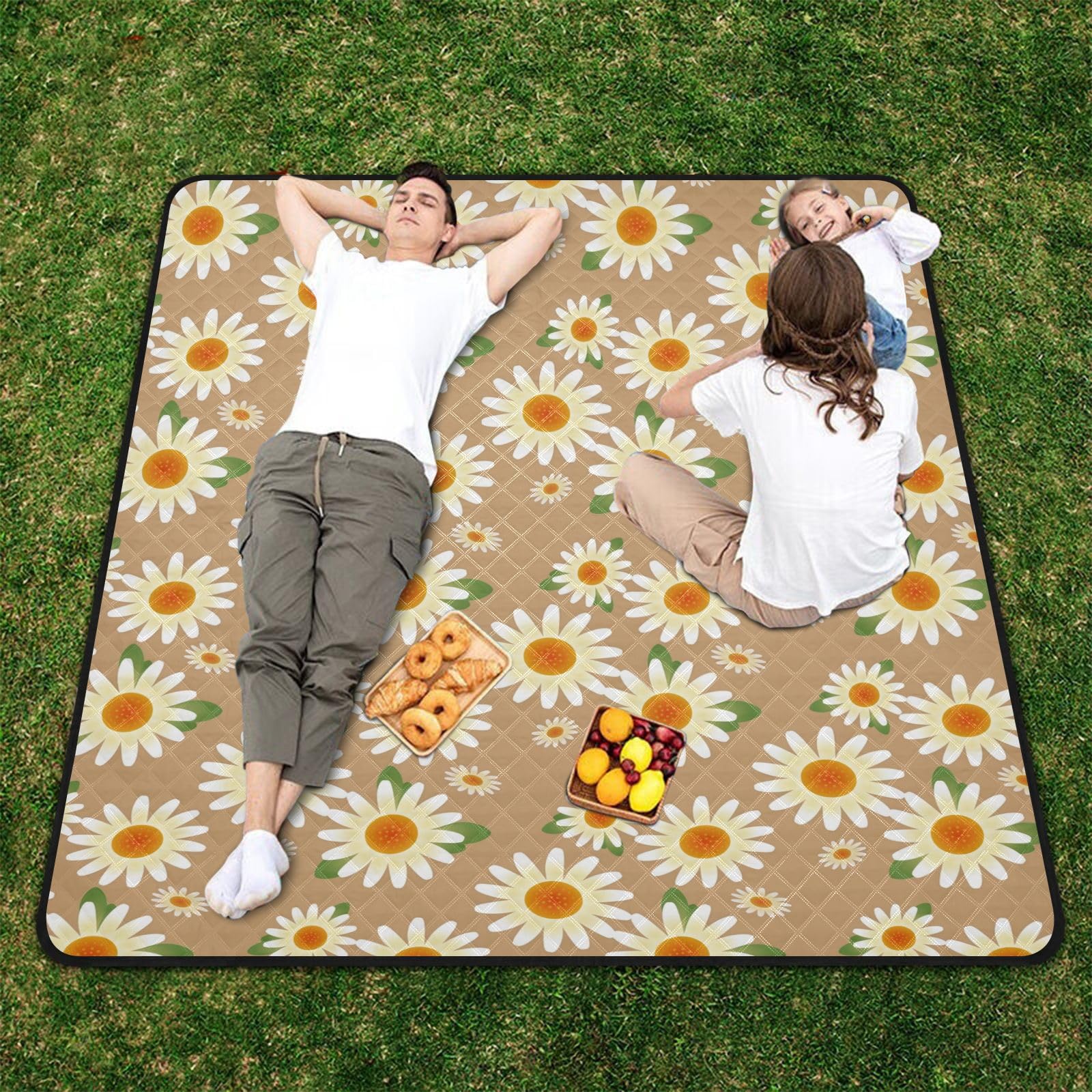 Picknickdecke 200x200cm, Blumen-Gänseblümchen-Blume groß wasserdicht Campingdecke faltbar Strandmatte Picknick-Matte für Park, Garten, Strand Outdoor