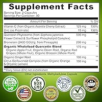 Vista 6 de Quercetina con bromelina, vitamina C y zinc enriquecida con alimentos integrales orgánicos - 1215 mg por porción - Cápsulas de quercetina fitosoma