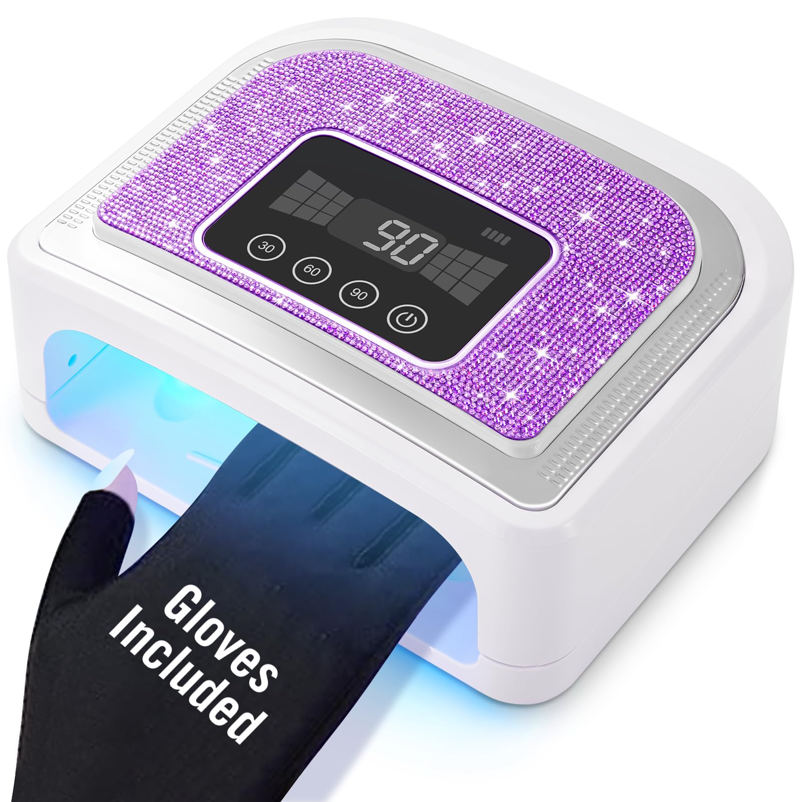 Aedavey Cordless Nail Lamp, Rechargeable UV Nail Lamp for Gel Nails, LED Nail Lamp with 4 Timer Modes, Gel Nail Light Decorate with Sparkling Nail Rhinestones Diamond (Sparkly Purple Diamond)