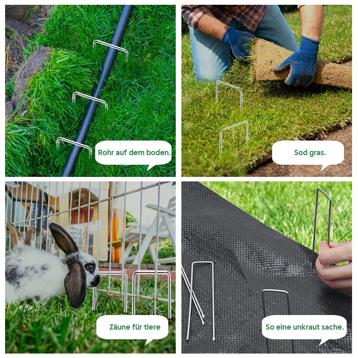 GardenGloss® Picchetti In Acciaio Zincato (100 Pezzi) - Picchetti Per Telo Di Pacciamatura, Recinzione E Camping - 150mm Di Lunghezza, 30mm Di Larghezza, 3mm