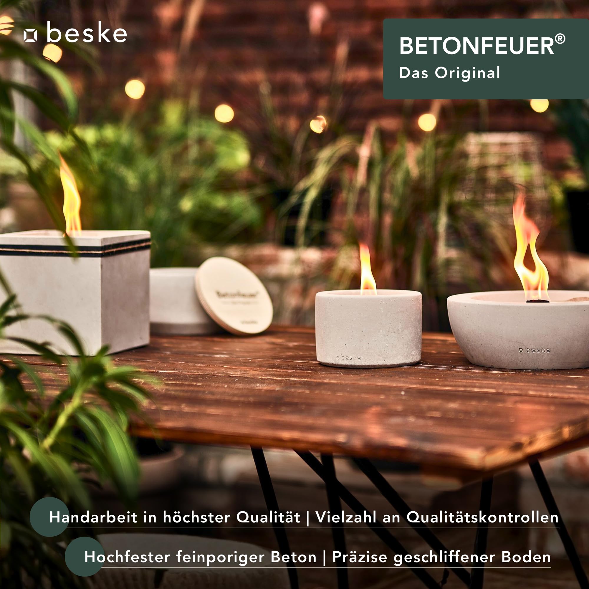 Das Original der Beske-Manufaktur | Modell 'SAVO' | Ø25cm mit Dauerdocht | Wiederbefüllbare Fackel | Unendliche Brenndauer | Recycling von Kerzenwachs | Tischfeuer Fackel