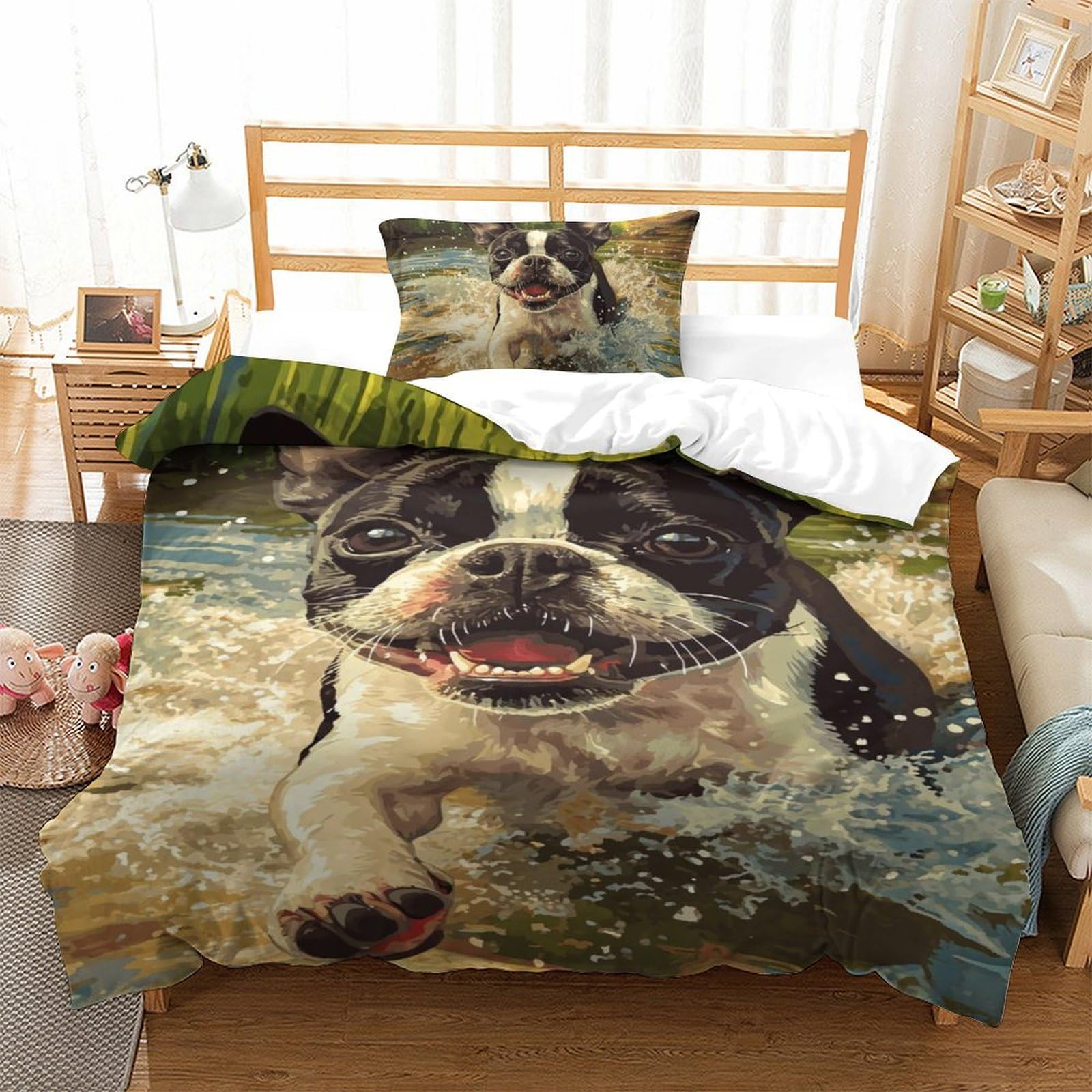 Housse de couette motif chien 3D parure de lit 135x200 cm cadeau parfait pour anniversaire