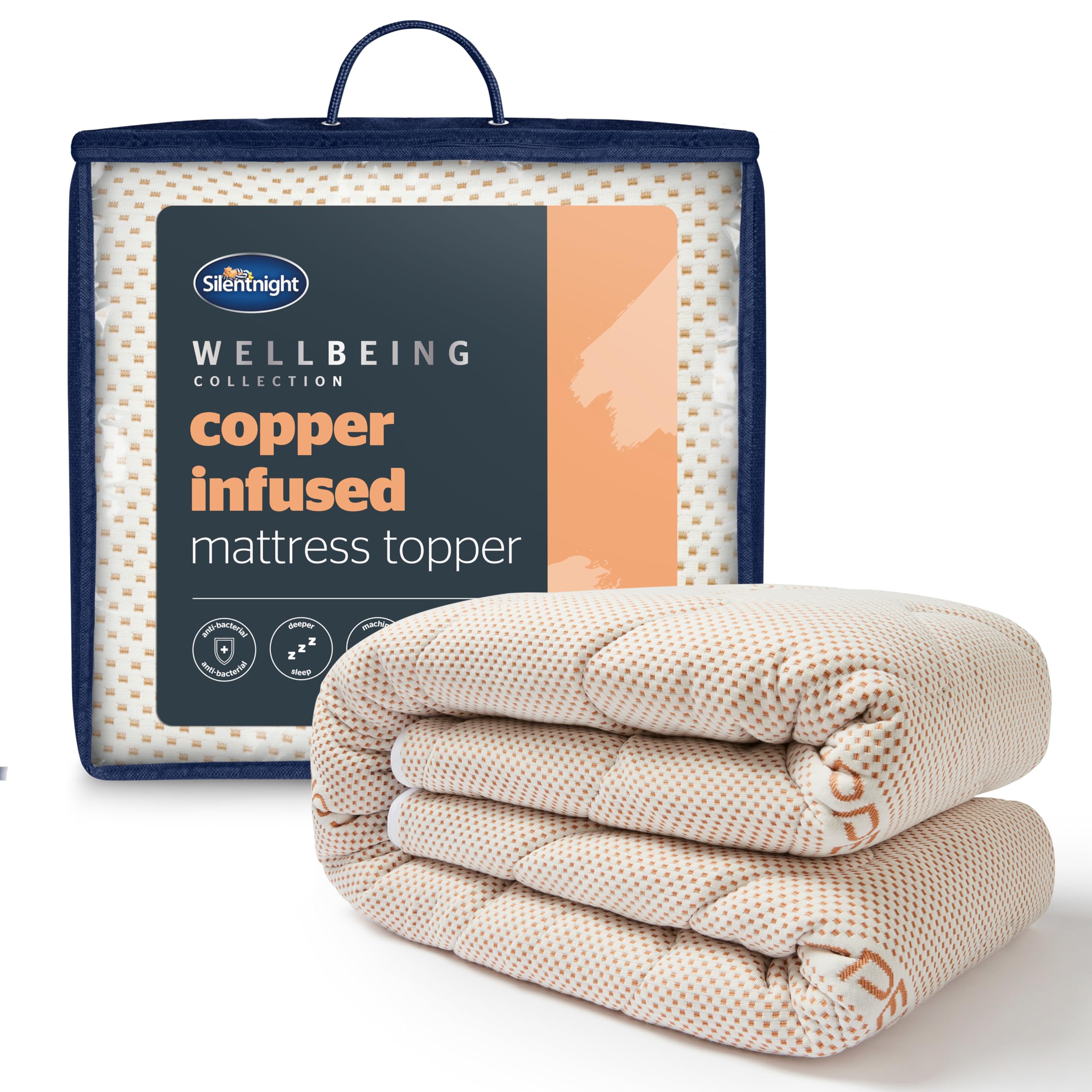Silentnight Wellbeing Copper Mattress Topper - Natural Anti-Allergy, Cooling and Anti-Bacterial Properties of Copper - Supportive and Machine Washable - Small Double