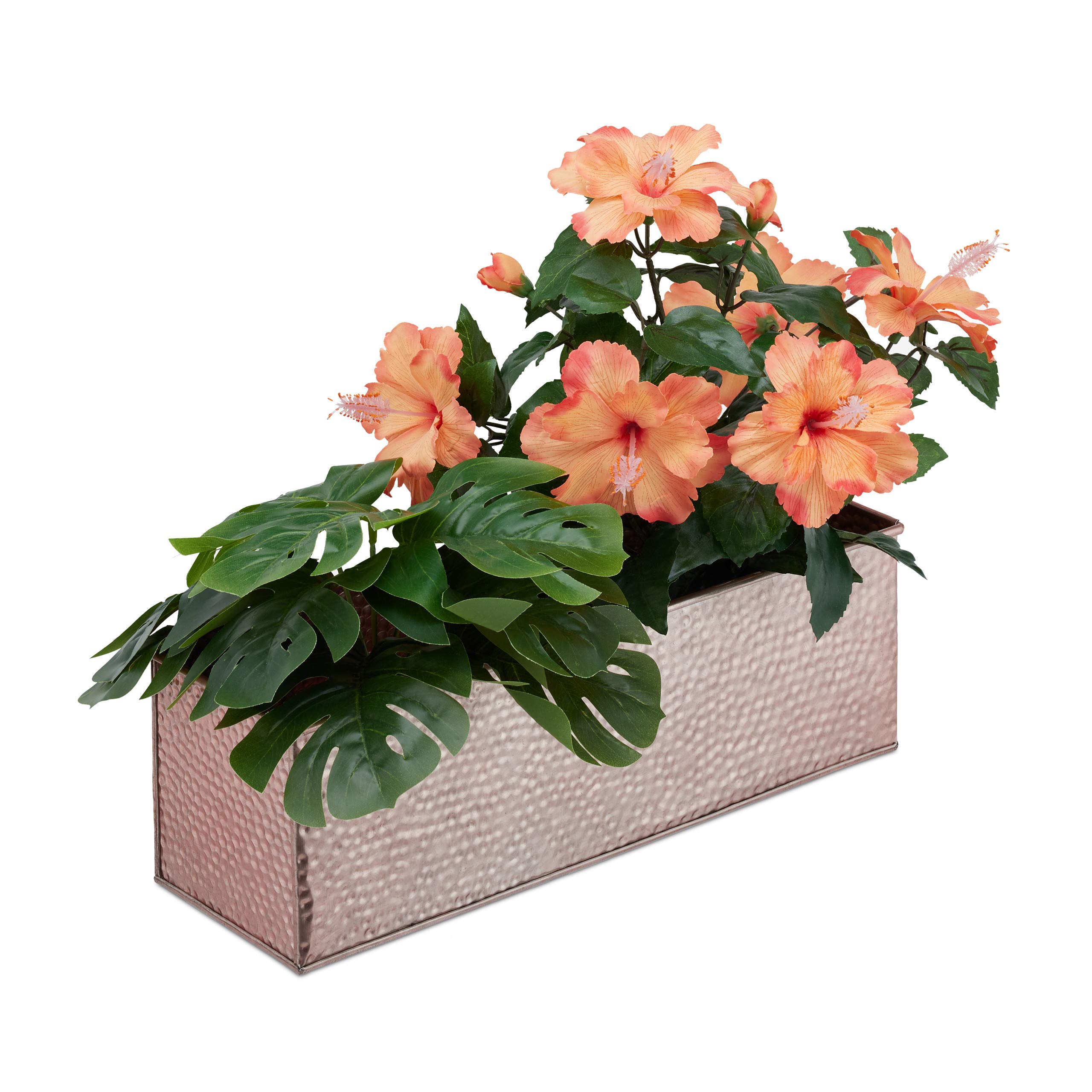 Relaxdays Window Box For Interior, Planter, Metal Cachepot For Flower-and Herb Pots, Rectangular Tub, Copper, Iron, 13.5 x 40 x 12.5 cm