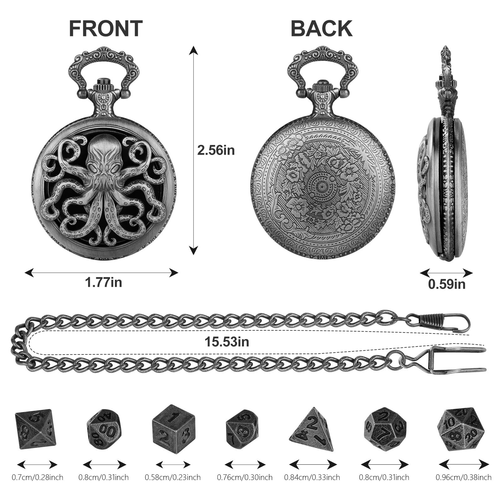 Mini gra w kości DND, DND gra w kości z wydrążonym Steampunk Ośmiornica Kieszonkowy zegarek