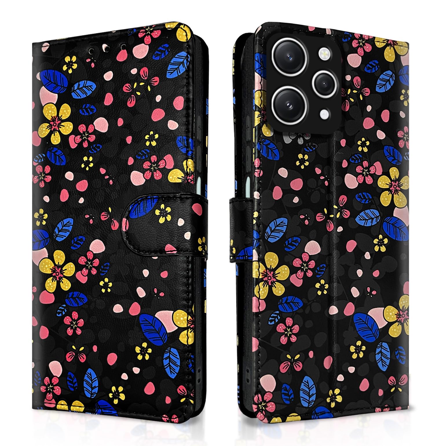 Pikkme Mi Redmi 12 5G / Poco M6 Pro 5G Flip Cover for Girls Leather Finish | Inside TPU | Wallet Stand and Shock Proof | Flip Case for Mi Redmi 12 5G / Poco M6 Pro 5G (Black Flower) (B0CF1JPX3L) Amazon Price History, Amazon Price Tracker