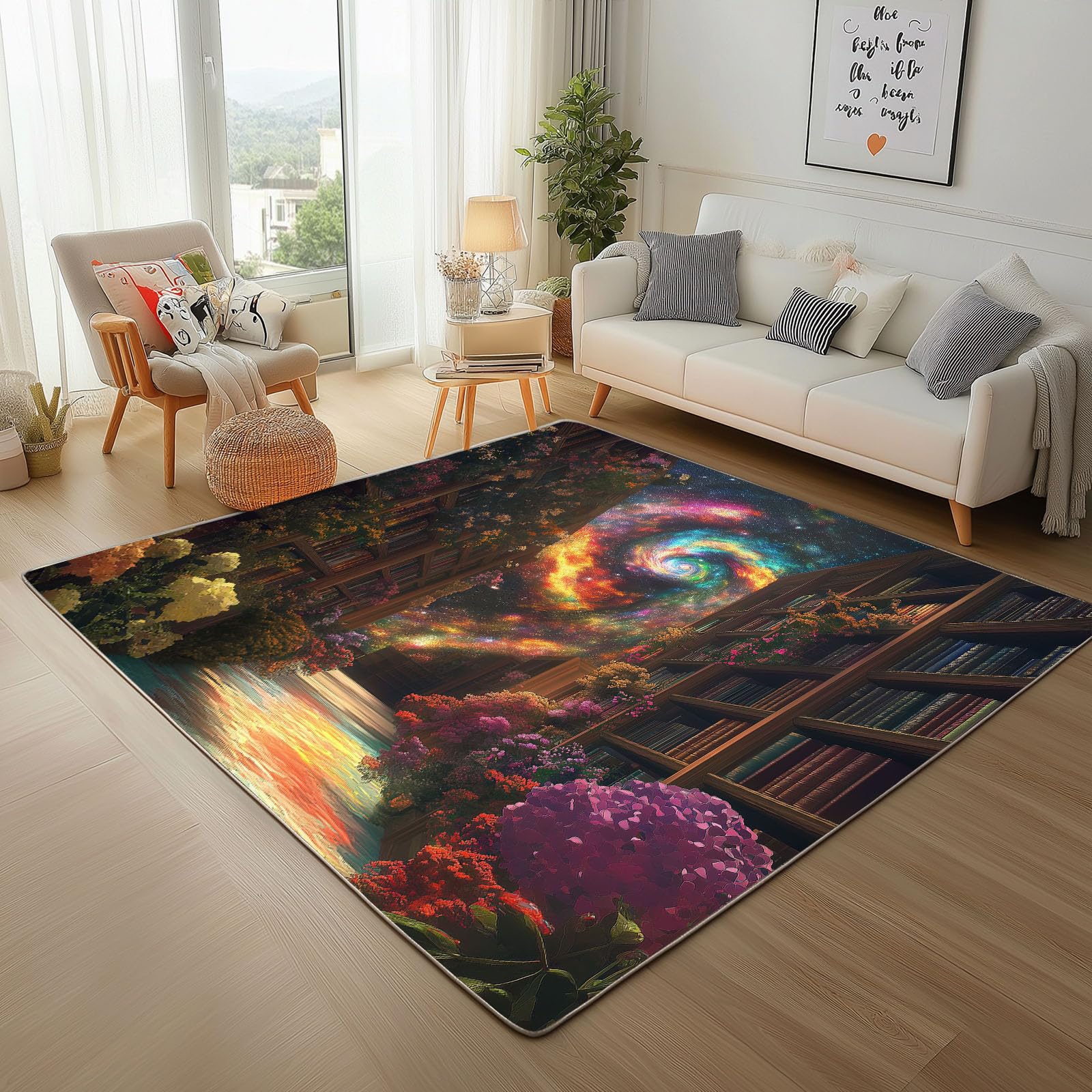 Tapis salon lavable 160x230cm grand modèle moderne galactique vintage