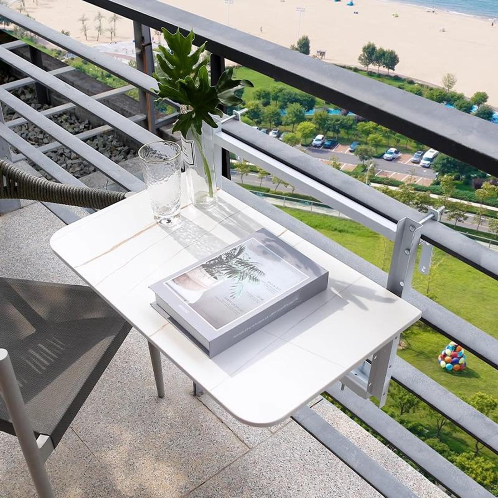 Tavolo pieghevole da appendere per balcone e patio, tavolo salvaspazio per esterni, con altezza regolabile, ideale per pranzi all'aperto e barbecue