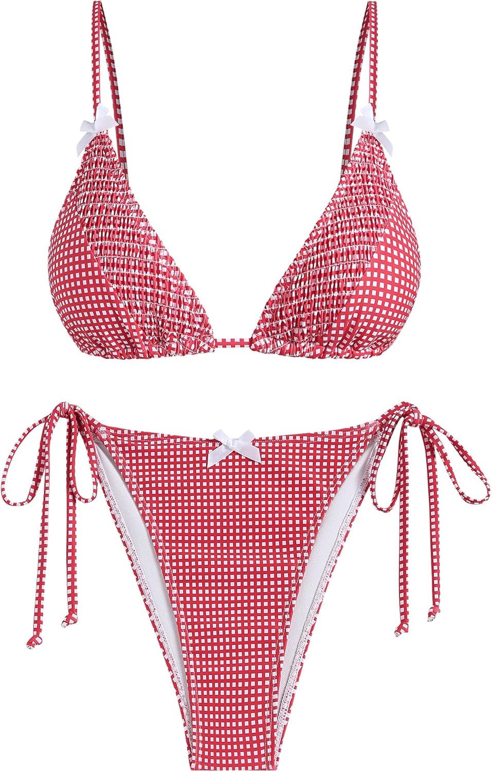 ZAFUL Women's Sexy Triangle Thong Bikini Set 2025 Plaids Print Two Piece Swimsuit Brazillian Cute String Bathing Suit - Image 4