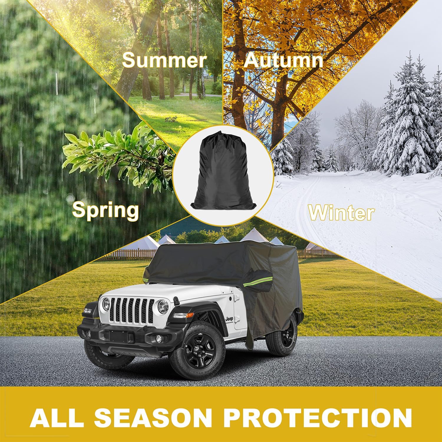INSAUTO Waterproof Cab Cover for Jeep Wrangler 4-Door (2007–2025), All-Weather Sun, Rain & Snow Protection, UV Resistant, Windproof Outdoor Car Cover with Driver Door Zipper, Perfect for Top-Off Use