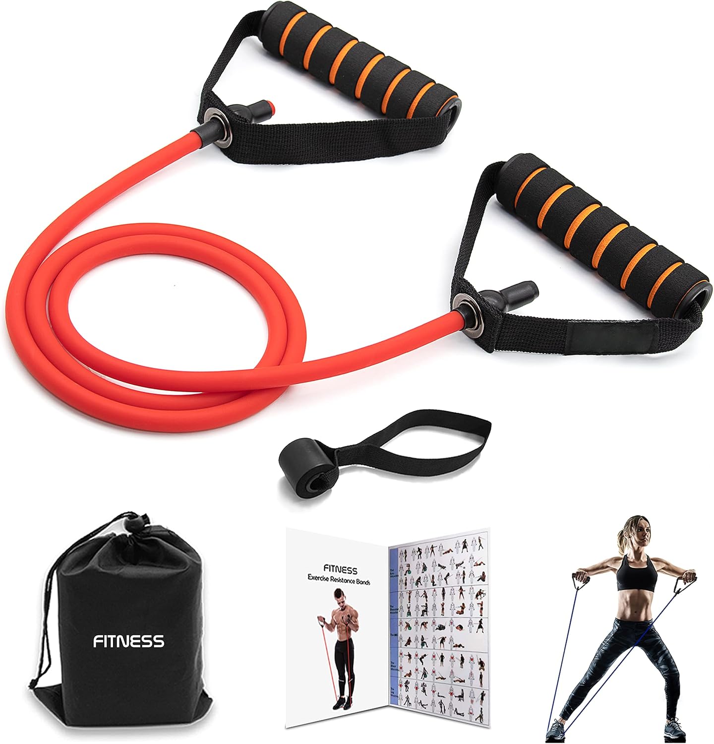 Exercise Resistance Bands with Handles, Comfortable and Non-Slip Handles with Door Anchor and Storage Bag, Professional Workout Bands for Physical Therapy, Strength Training (red) : Sports & Outdoors