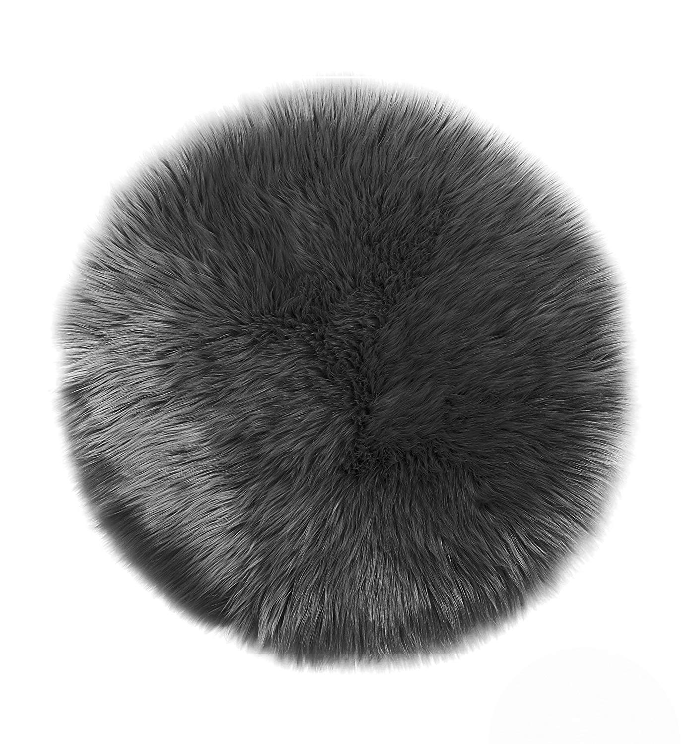 KASTWAVEFaux Sheepskin, Lambskin Fur Rug | Fluffy Rug for the Bedroom, Living Room or Nursery | Furry Carpet or Throw for Chairs, Stools and Couches | Dark Grey - 30 cm - Round