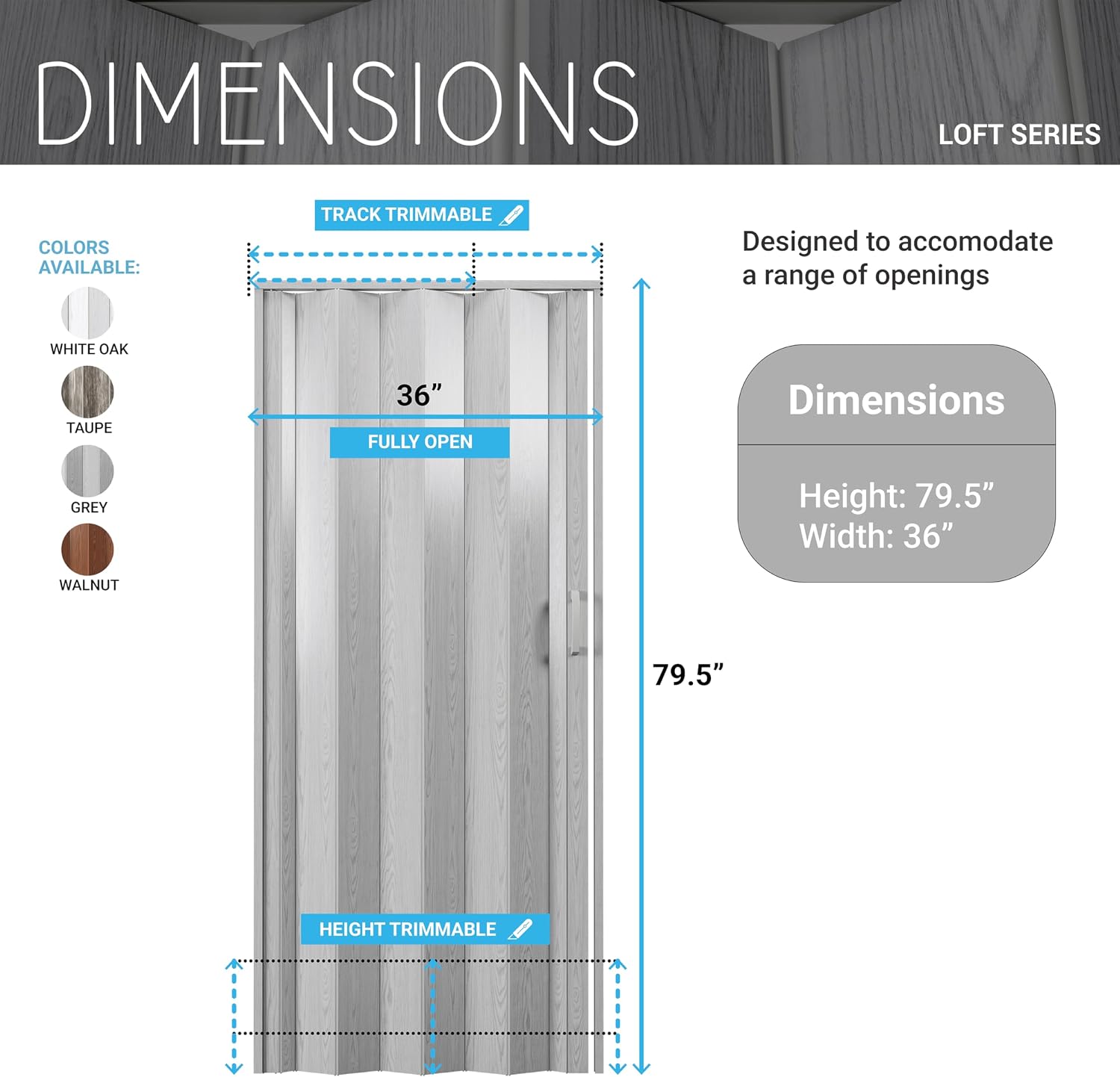 36" W Premium Foldable Accordion Doors, Double Walled Heavy Duty Folding Doors for Interior, Privacy Room Divider, Taupe