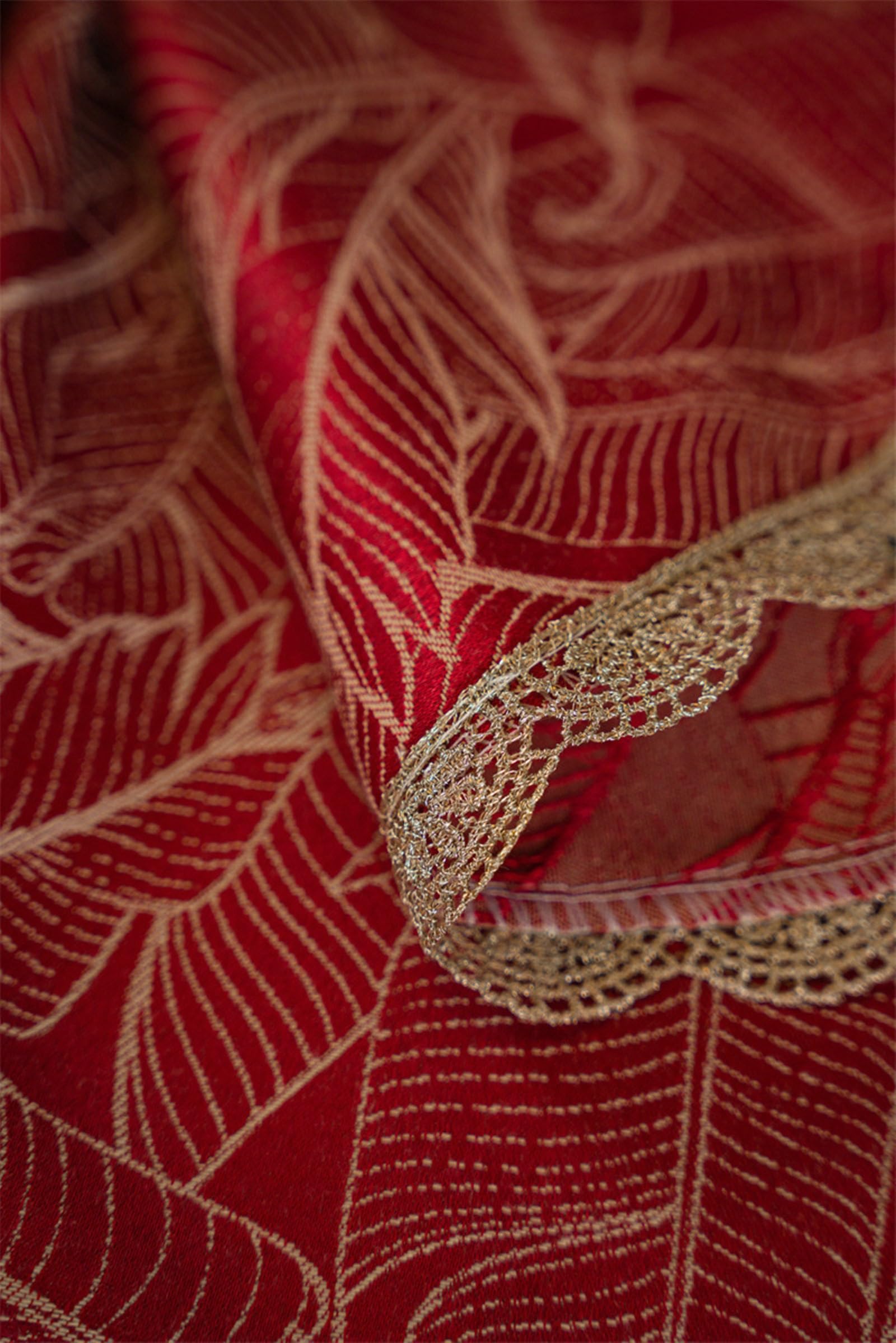 Mantel Antimanchas Mesa Redonda 160 cm, Rojo, Mantel Poliéster Hojas Jacquard con Borde de Encaje