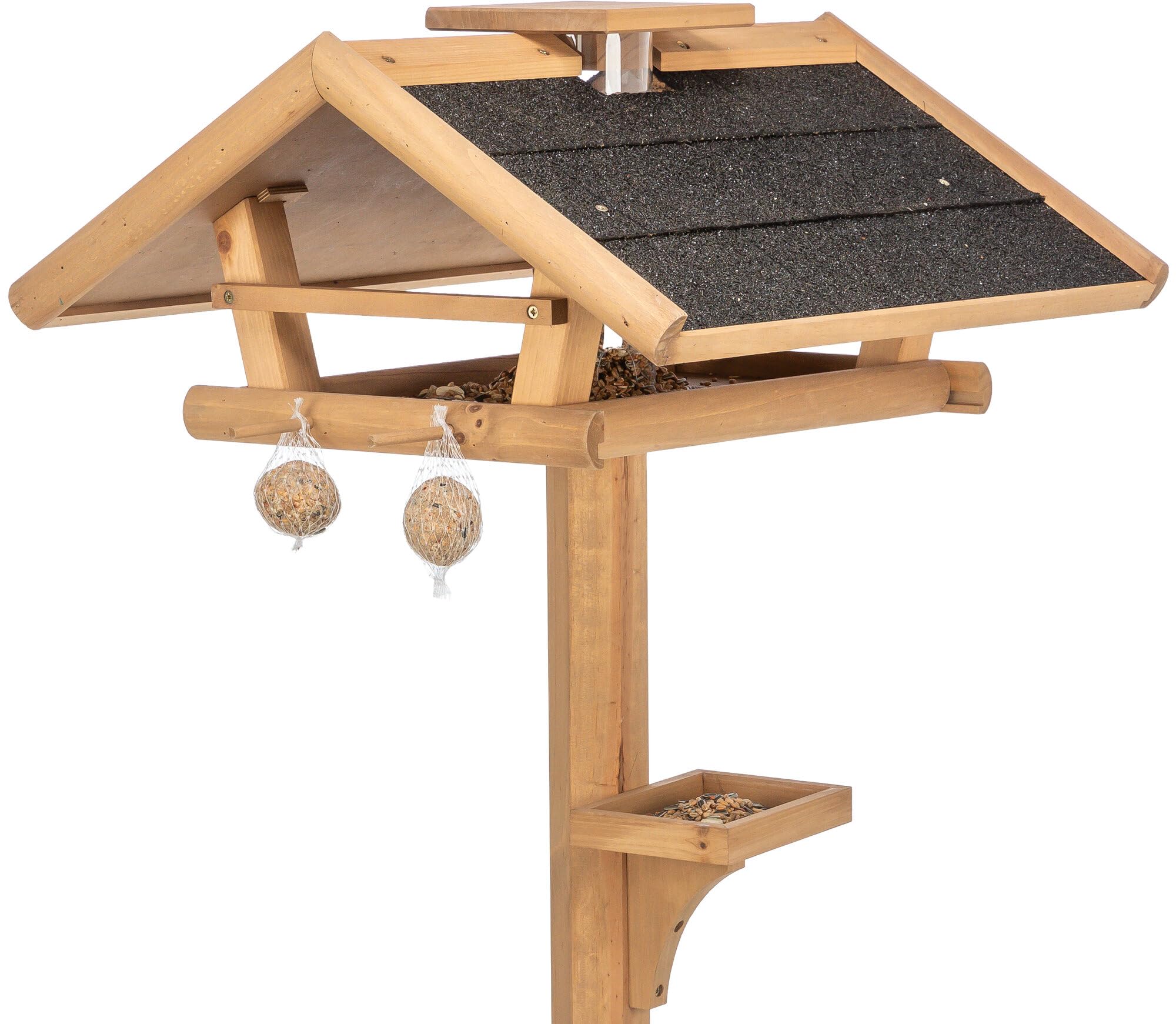 TRIXIE Vogelfutterhaus mit Ständer - Silo mit abnehmbarem Deckel hält Futter trocken & sauber - 4 Sitzstangen, auch für Meisenknödel - Futtertisch für Bodenfresser - 55 × 27 × 53 cm - 1,40 m - 55809