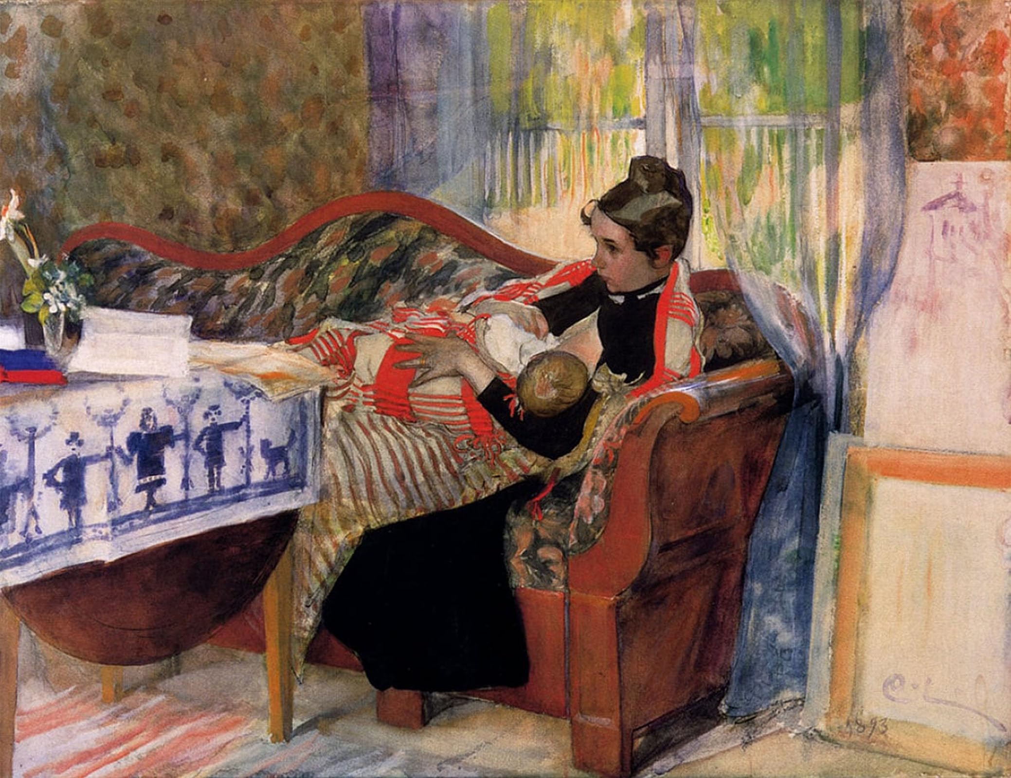 SERENDIPITP Vintage Wall Art Canvas Nordic Poster Canvas Print Picture Mother thoughts by Carl Larsson Wall Art Poster for Home Decor 60x90cm