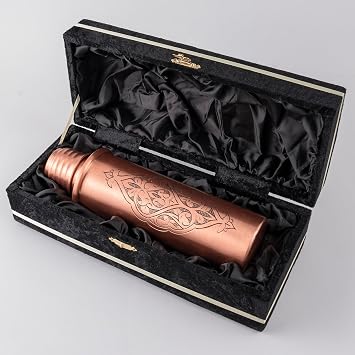 El İşlemeli Bakır Su Matarası, 800ml Hacimli, 25cm Yükseklik, Özel Kutu Hediyeli, Dekoratif Motifli, BPA İçermeyen Spor Şişesi