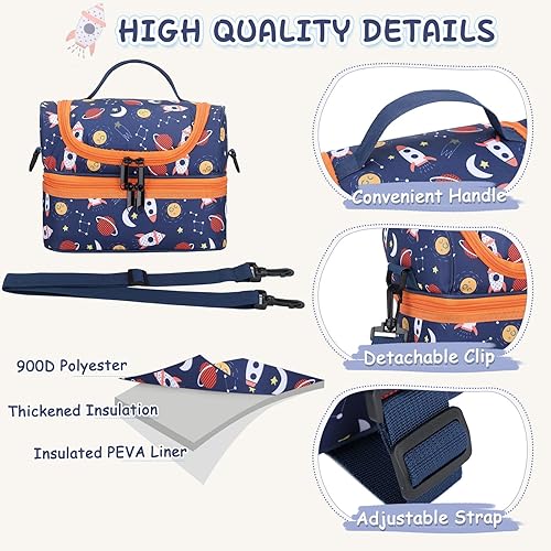 Vista 20 de Kasqo Lonchera para niñas, hielera aislada con compartimentos dobles, unicornio morado claro