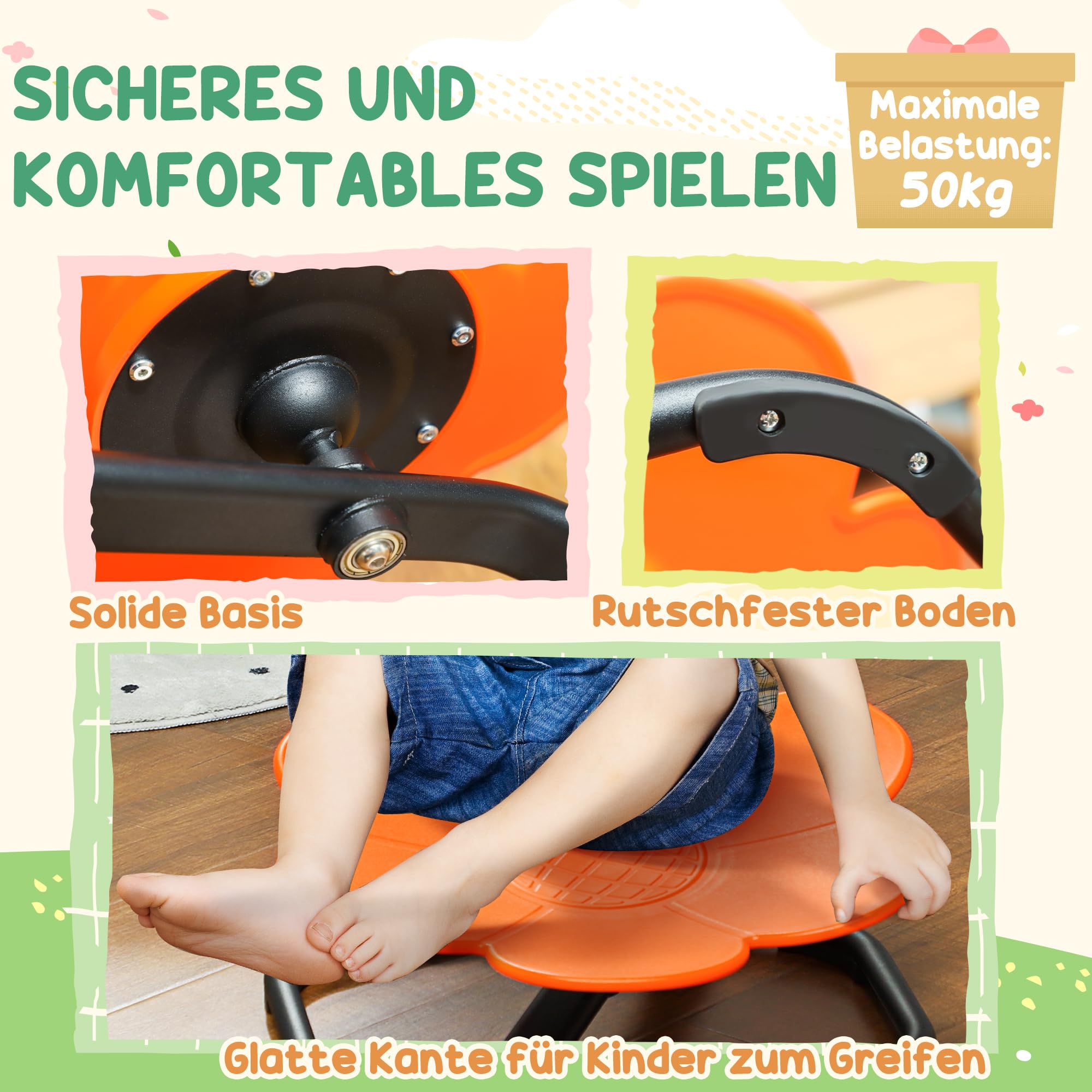 AIYAPLAY Karussell Kinder Drehstuhl 360° für Mädchen und Jungen Orange | Sensorischer Drehstuhl, Sensorisches Spielzeug für Autismus, Training Physische Koordination Gleichgewicht