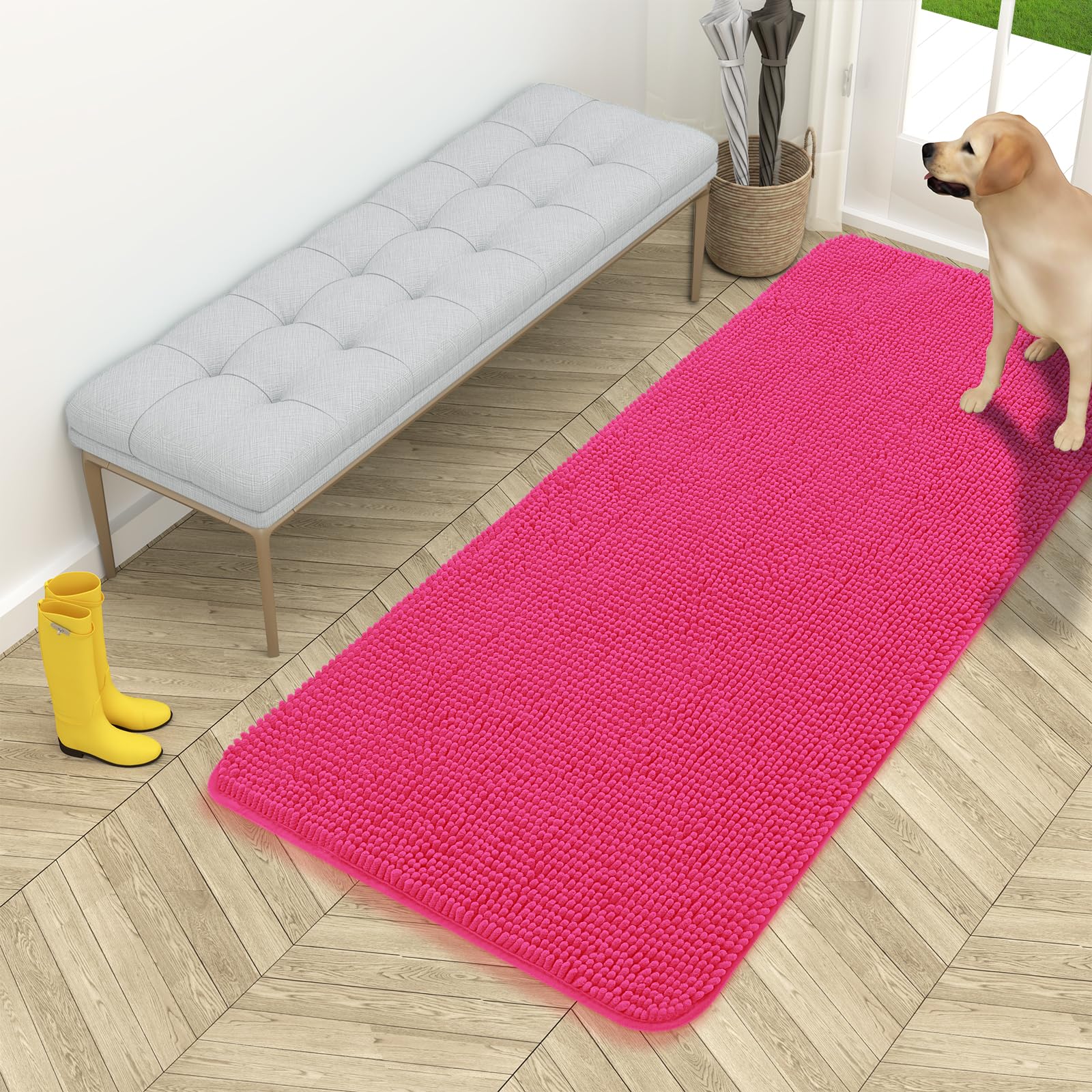 OLANLY Dog Door Mat for Muddy Paws 54x24, Super Absorbent Chenille Mud Mat