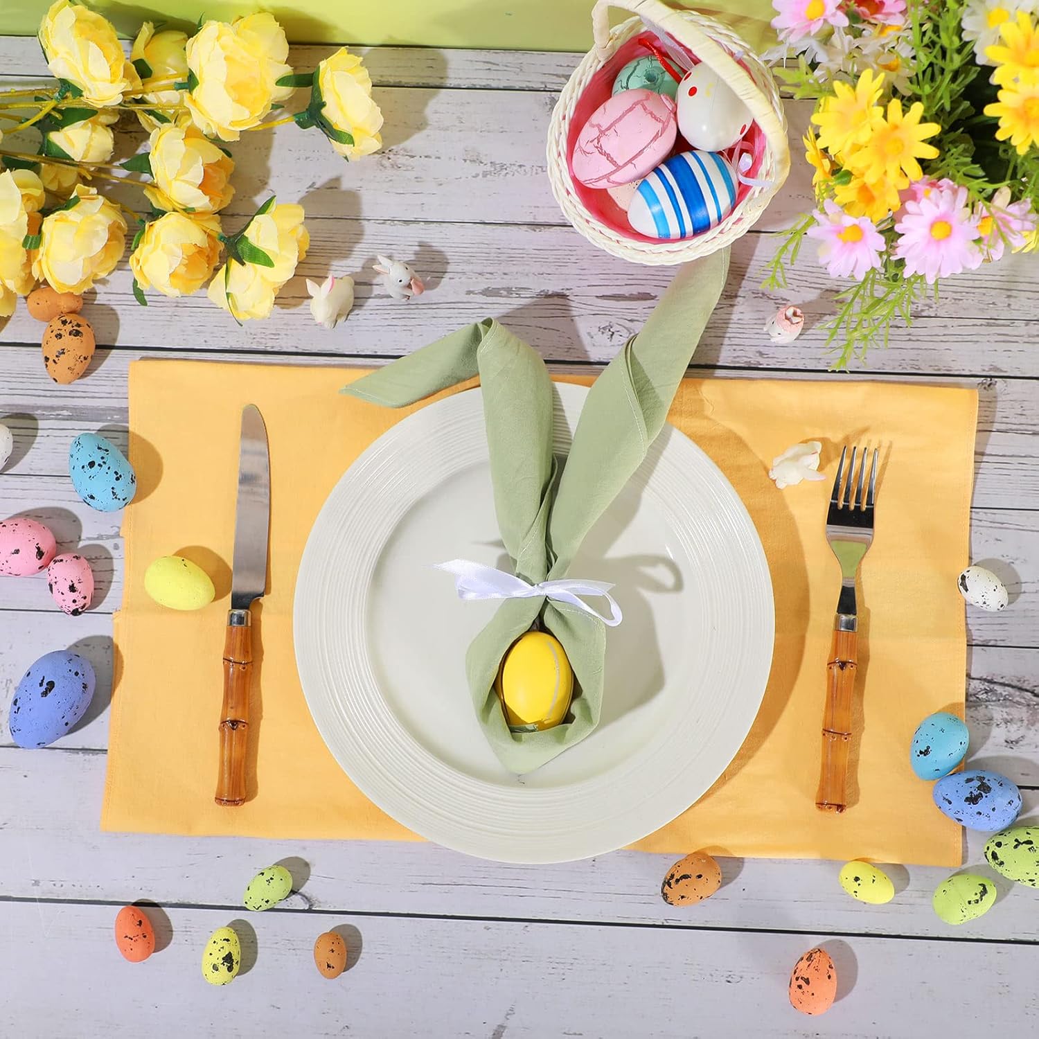 Moukeren 12 Pcs Easter Cloth Napkins 18.5 x 18.5 Inch Dinner Napkins Solid Plaid Easter and Spring Fabric Reusable Cotton Kitchen Towels for Holiday(Classic)