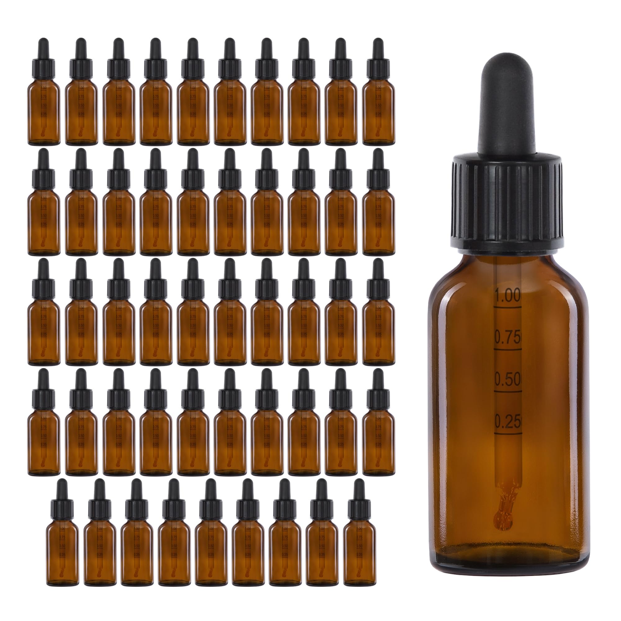 Oputec 50x 30 ml Pipettenflaschen Braunglas mit Glaspipette & Skala + Etiketten – auslaufsichere Tropfflaschen für Öle, Tinkturen, Kosmetik