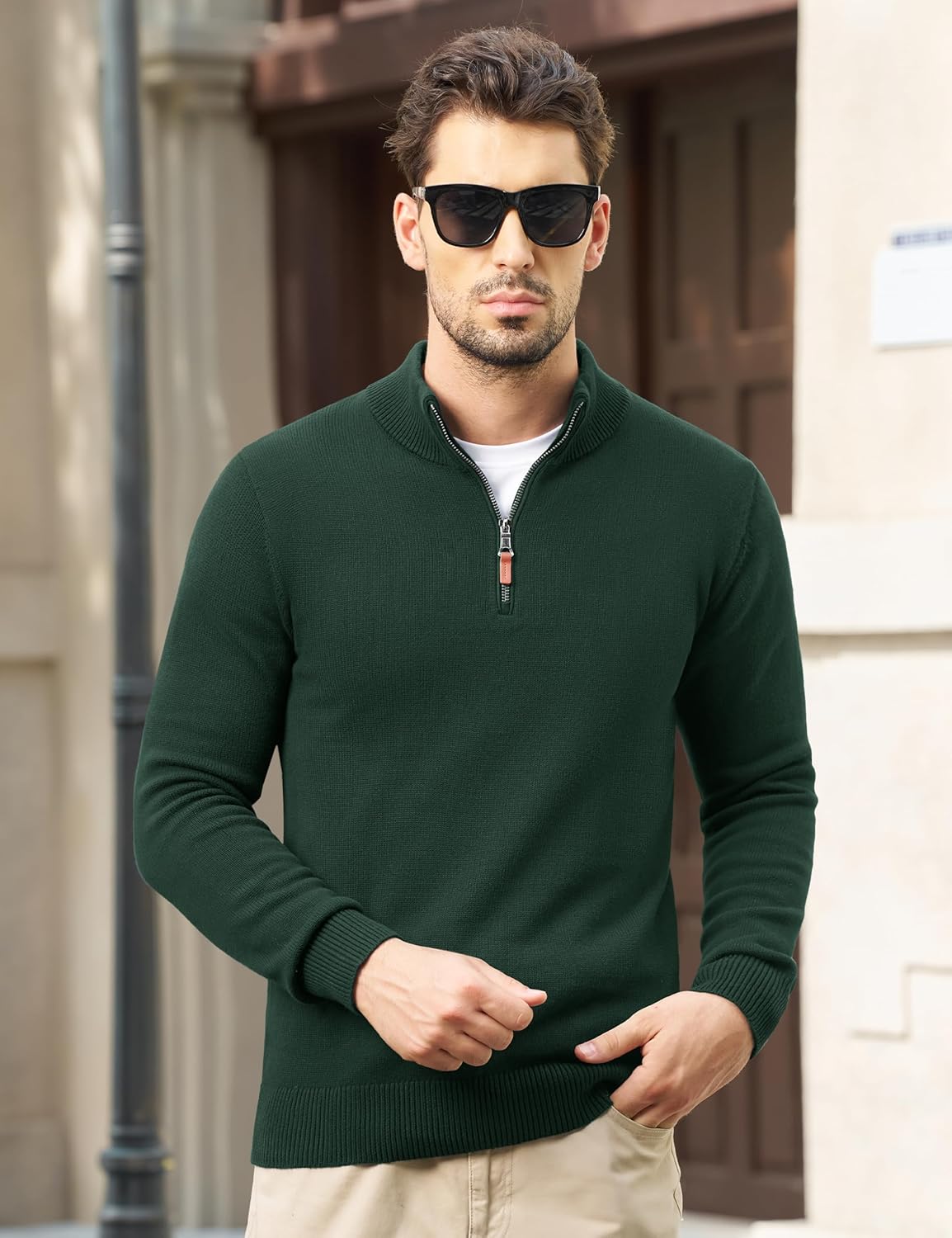 MAGNIVIT Men's Sweater Quarter Zip Pullover Fall Winter Spring Knitted Solid Color Sweater